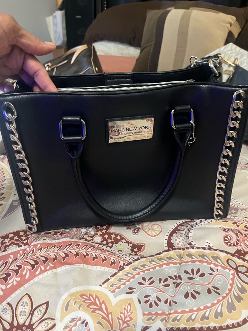Marc New York Black Satchel with Silver Chain Detail